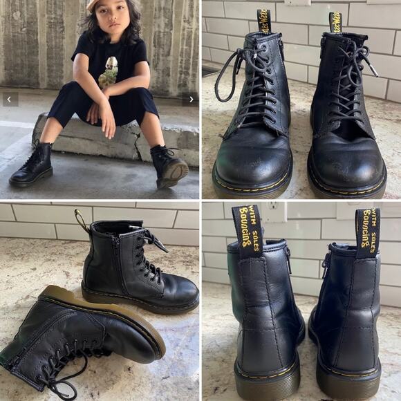 Doc Dr Martens Jr $85 1460 Softy T Leather Lace Up Boots (Zip Side) 2 - Picture 1 of 16